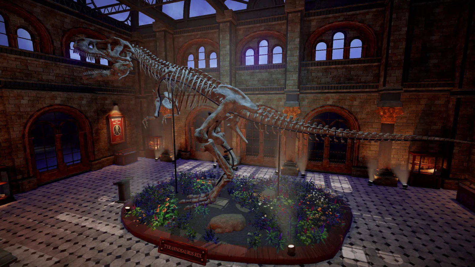 Completed Tyrannosaurus rex skeleton displayed in the DinoBones museum