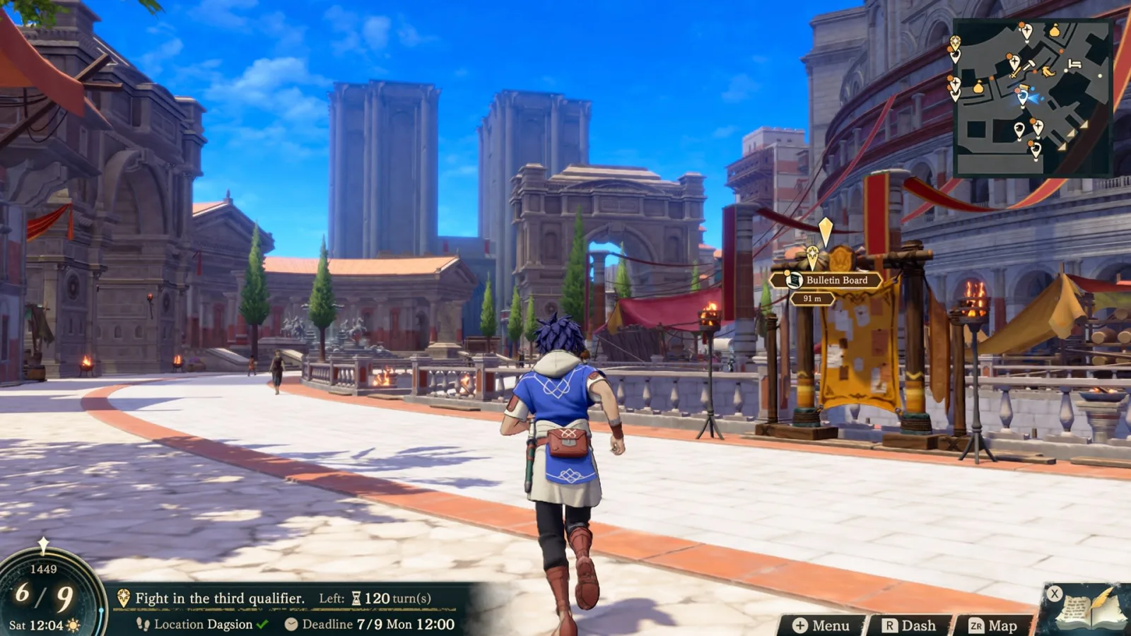 Official Fire Emblem Fortune's Weave screenshot showing tactical characters and the Heroic Games setting