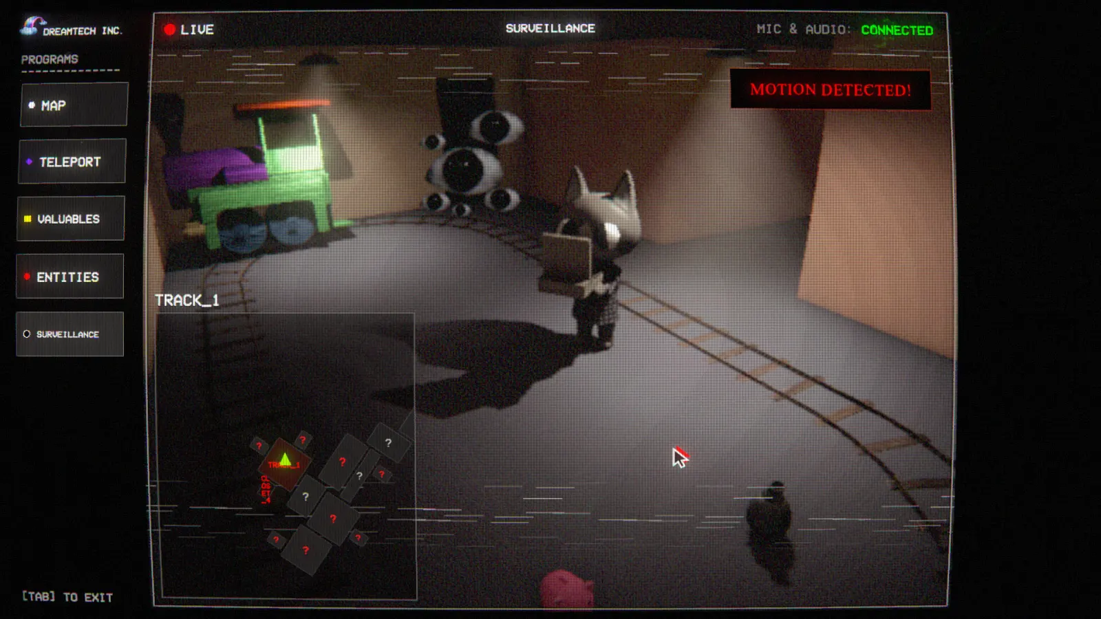 Lucid Cats laptop surveillance screen tracking a teammate and a nearby creature