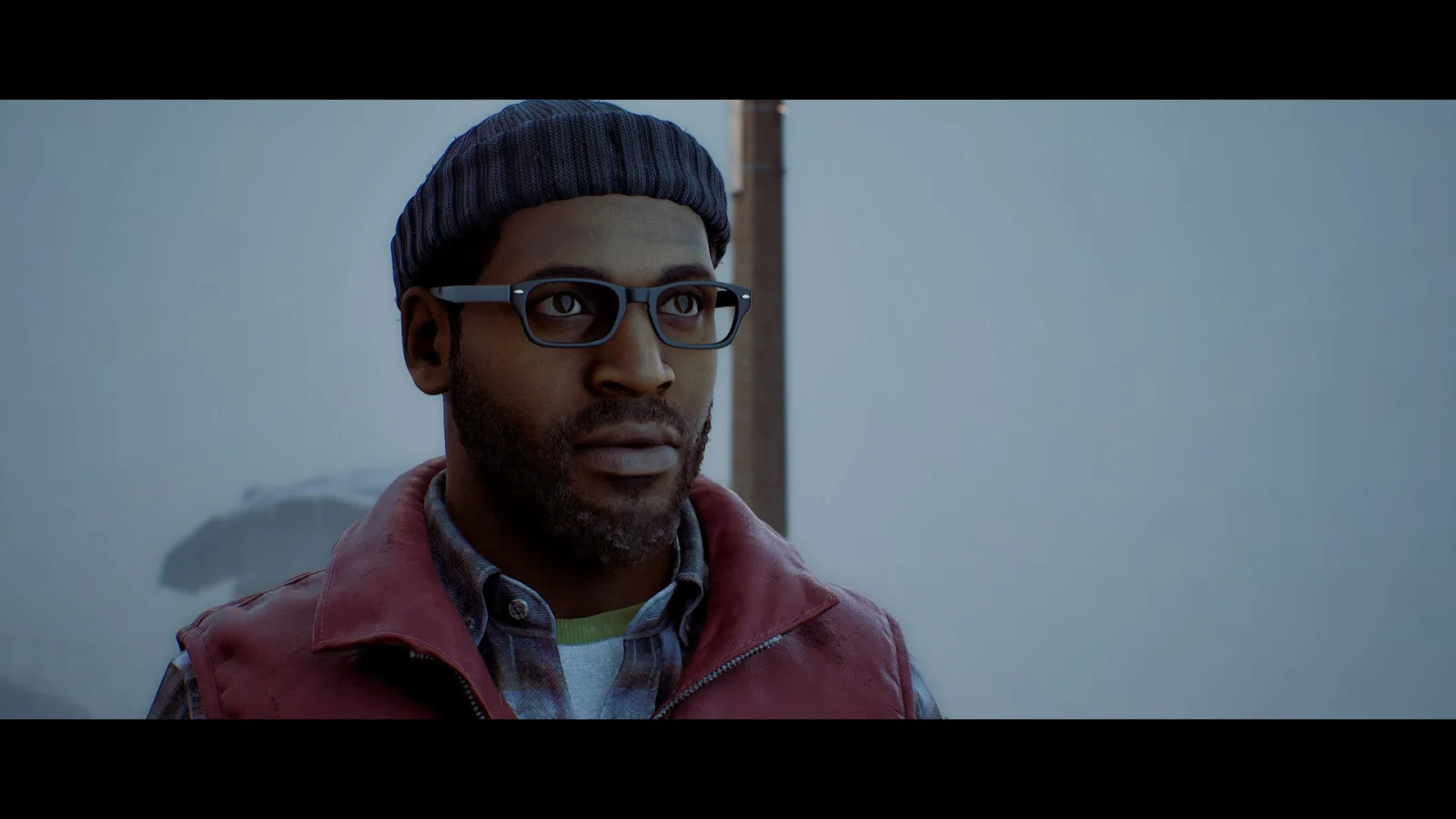 Official SILENT HILL Townfall screenshot showing Simon in the fog-covered Scottish town of St. Amelia