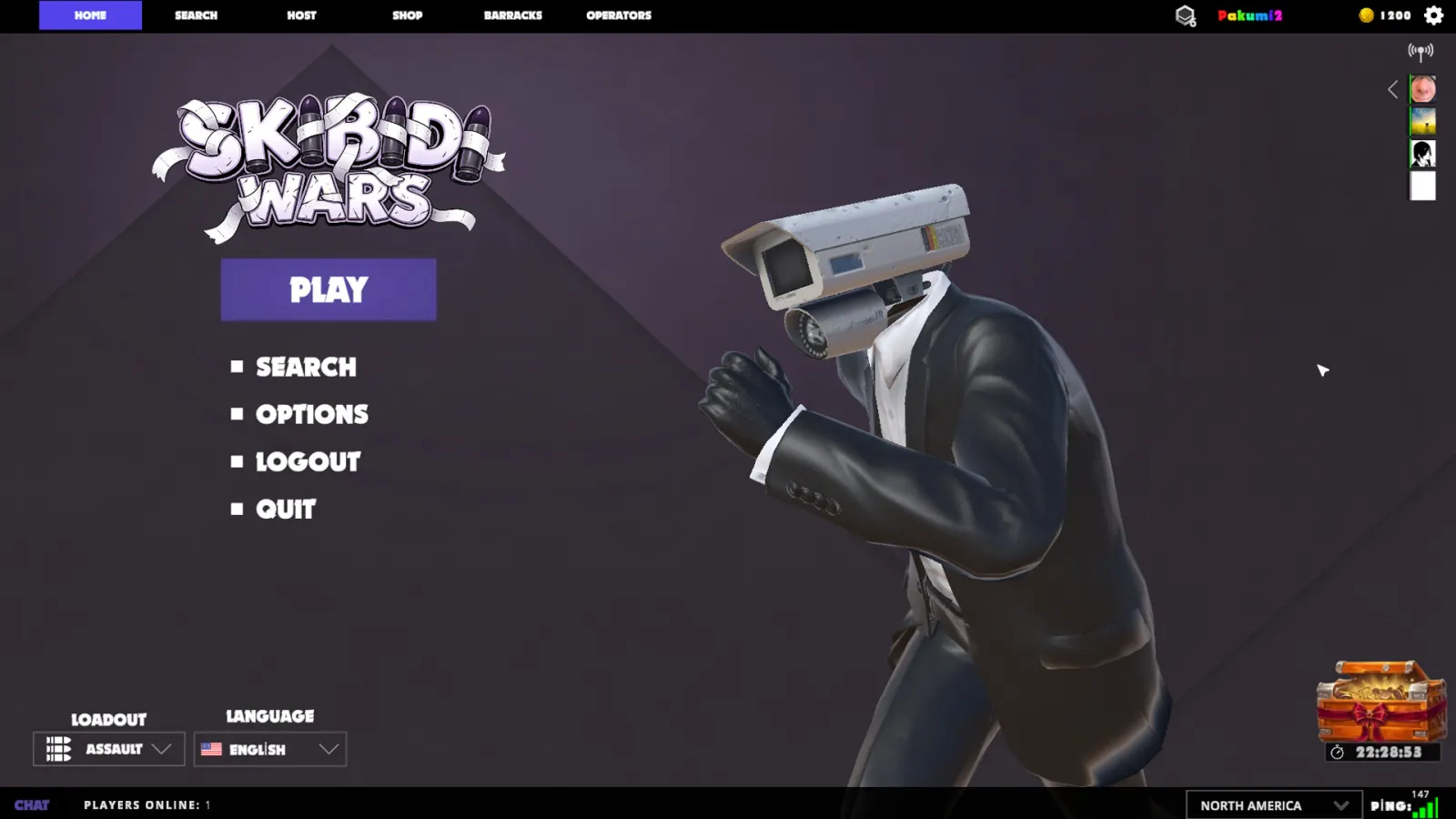 Official Skibidi Wars promotional screenshot for Pakumi's multiplayer shooter